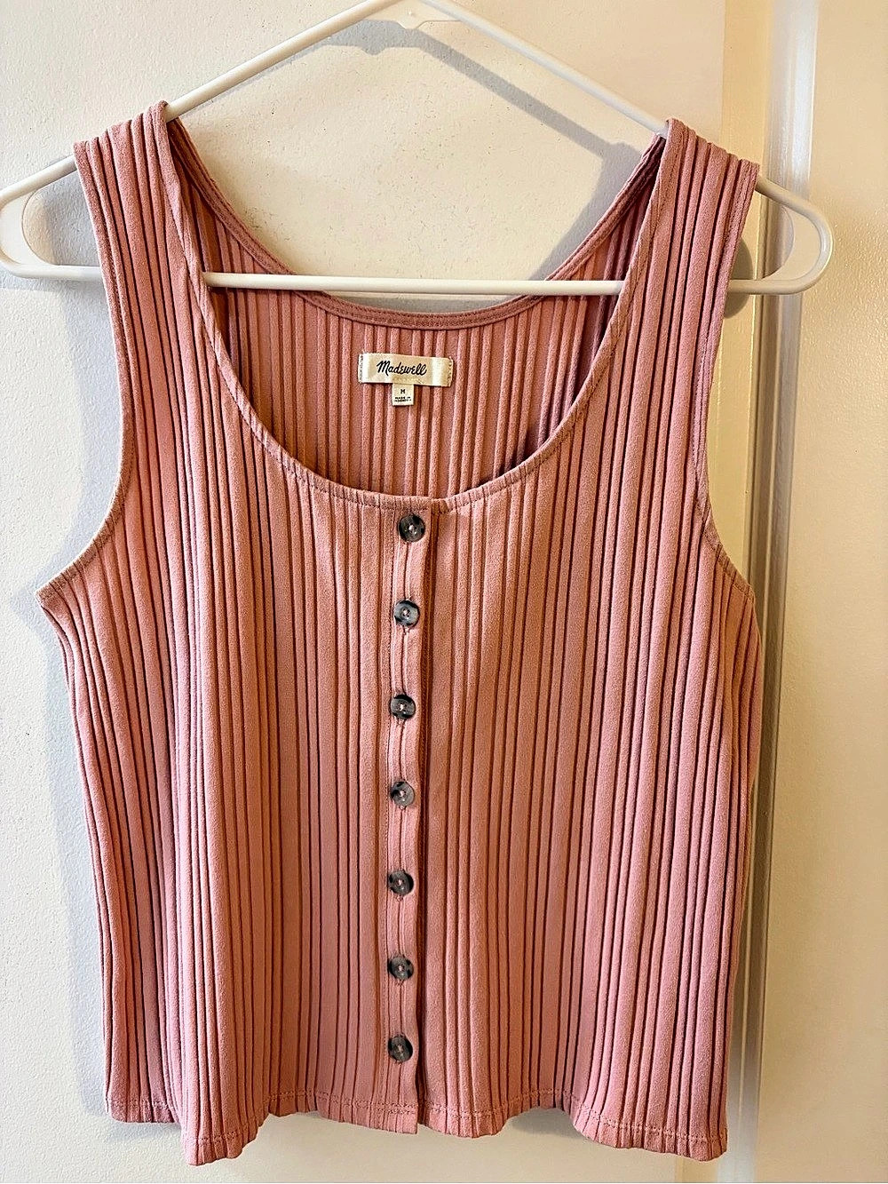 Madewell Ribbed Button-Front Tank Top Pink Medium